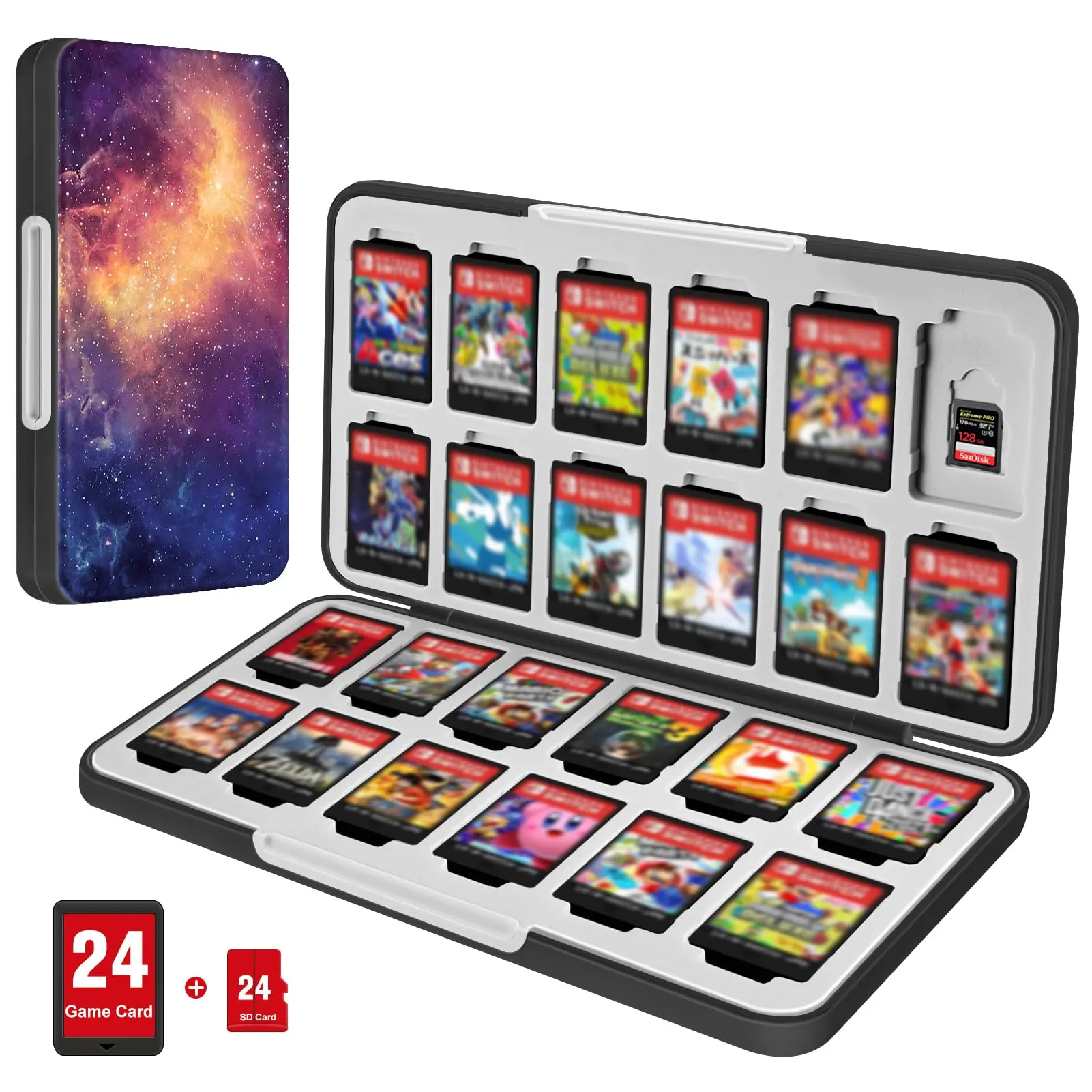 Slim Game Card Case with 24 Slots for Nintendo Switch Game Card & Micro SD Card - HardShell Card Storage Box, Shockproof & Easy to Use - Console Acc