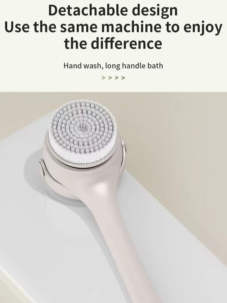 Electric Body Brush Back Scrubber for Shower, Waterproof Dual Handle Power Bath Scrubber with 3 Replaceable Heads, Rechargeable Body Brush with 2 Speed Settings for Deep Cleansing, Exfoliating, Massaging Skin, Personal Cleaning Tool