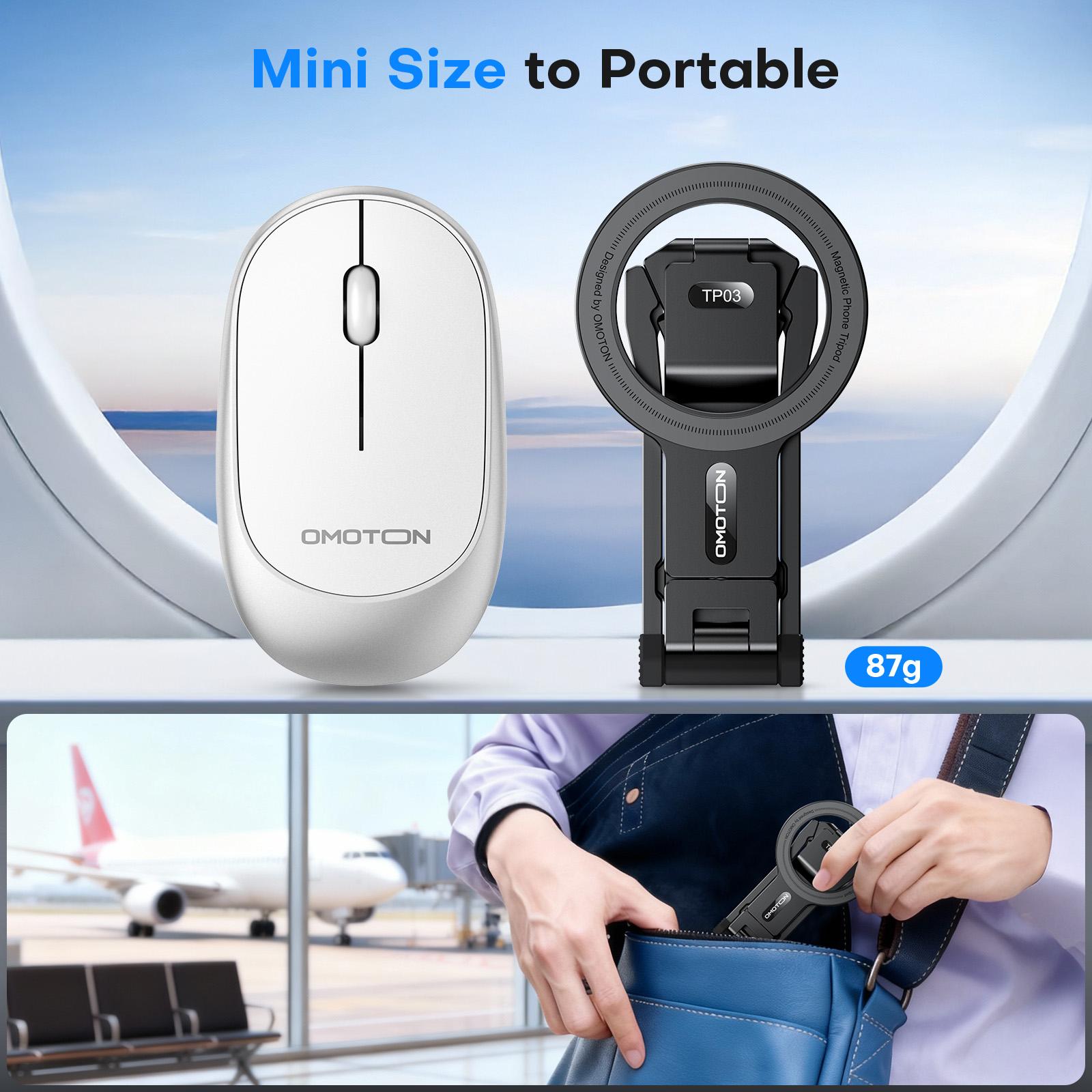 OMOTON TP03 Mini Tripod, Magnetic Phone Stand with 1/4 Screw Hole & Hanging Hook, Portable Phone Mount for Smartphone Camera Accessories-Black