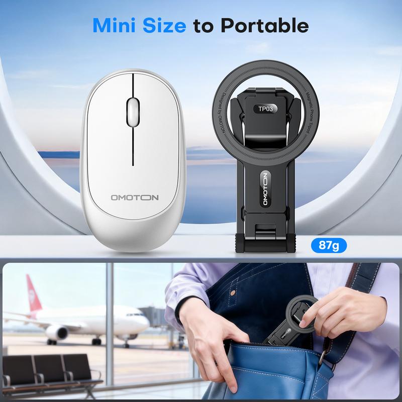 OMOTON TP03 Mini Tripod, Magnetic Phone Stand with 1/4 Screw Hole & Hanging Hook, Portable Phone Mount for Smartphone Camera Accessories-Black