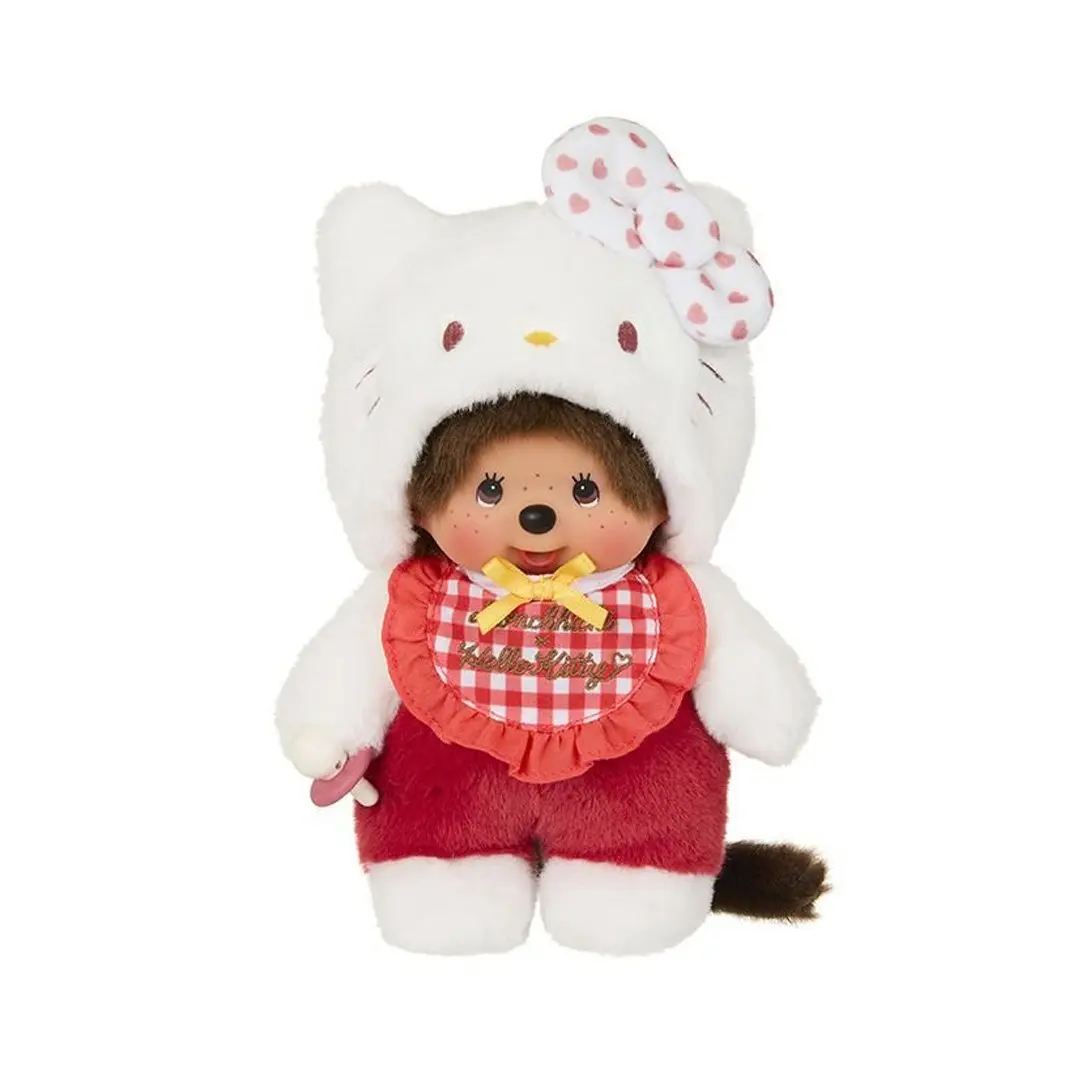 Monchhichi x Hello Kitty 7.87in Gingham Cuddly Doll Gift, Kawaii Stuffed Animals, Soft Huggable Soft Stuffed Doll, Themed Plush Toy for Gifting