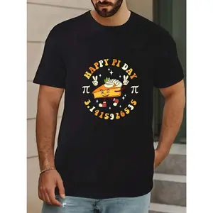 Happy Pi Day Men's T-Shirt - Casual Crew Neck Tee with Slight Stretch Knit Fabric Patterned Print Design for Spring Summer Classic Unisex Cotton Garment