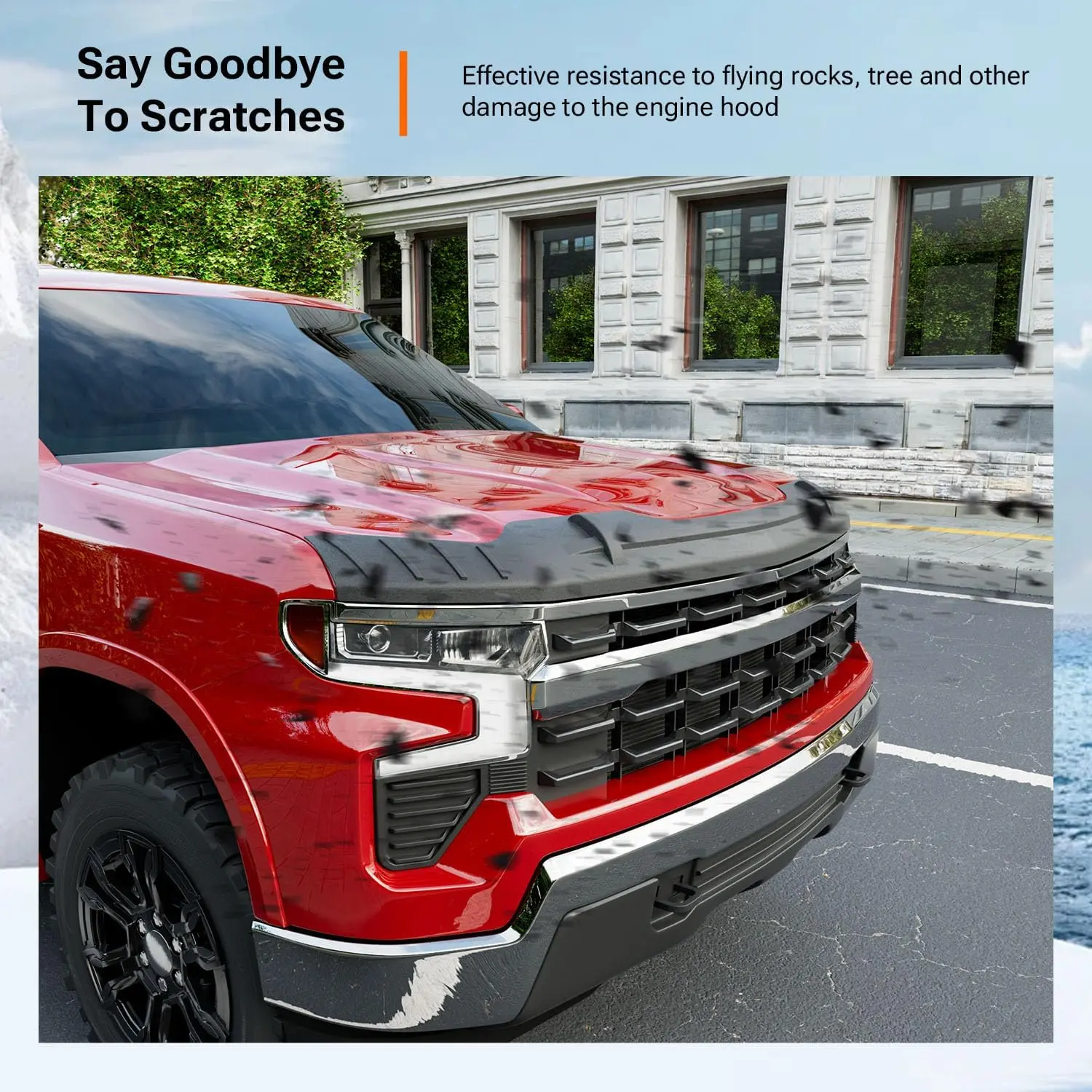 [Fits Chevy Silverado 1500 LT] Hood Protector Compatible with 2022-2026 Chevy Silverado LT Deflector Upgraded TPE Hood Shield Replacement for 2022-2026 Chevy Silverado Accessories