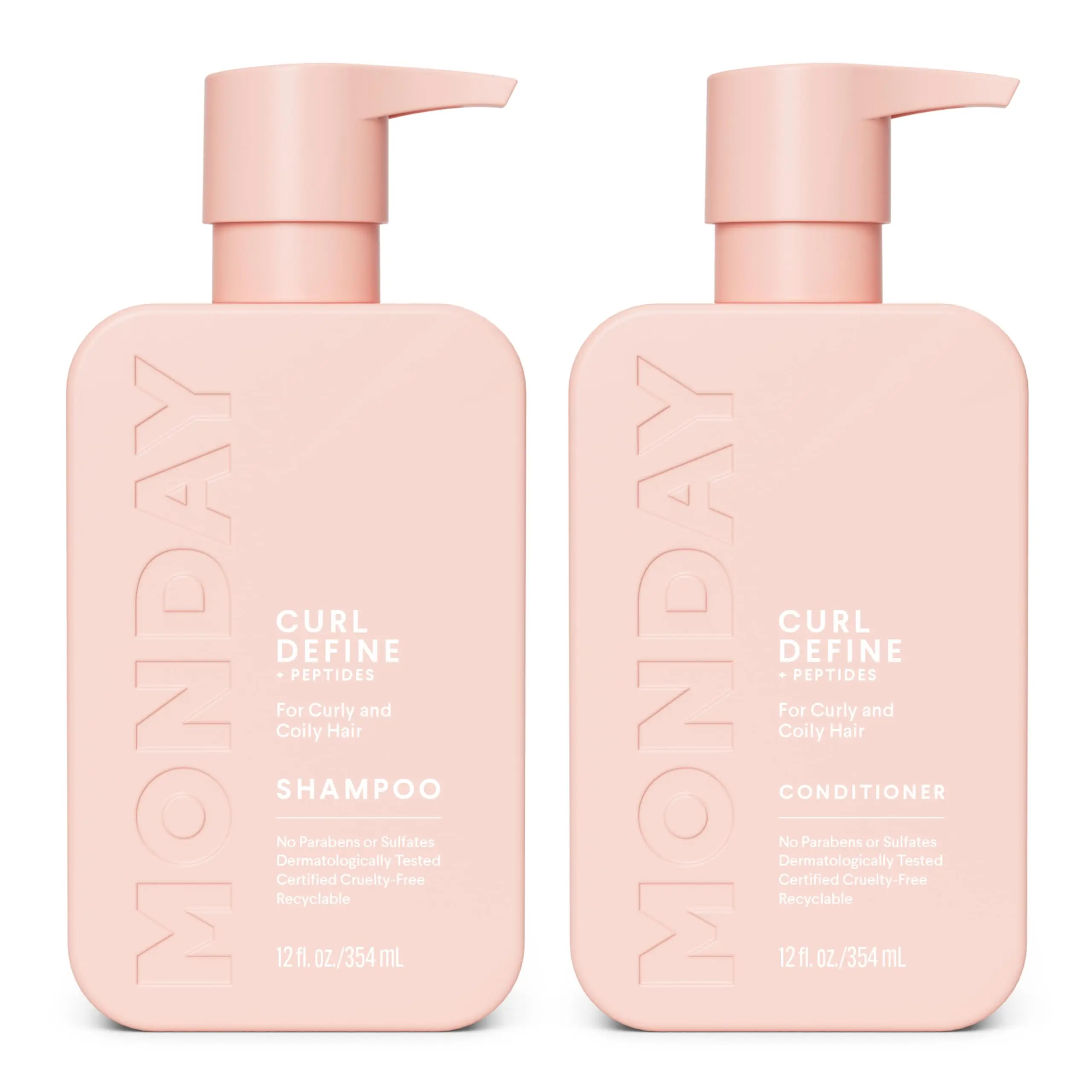 MONDAY HAIRCARE Curl Define Shampoo + Conditioner Set (2 Pack) 12oz Each, Nourishing Curls, Tames Frizz, Enhances Shine, Coconut Oil and Shea Butter