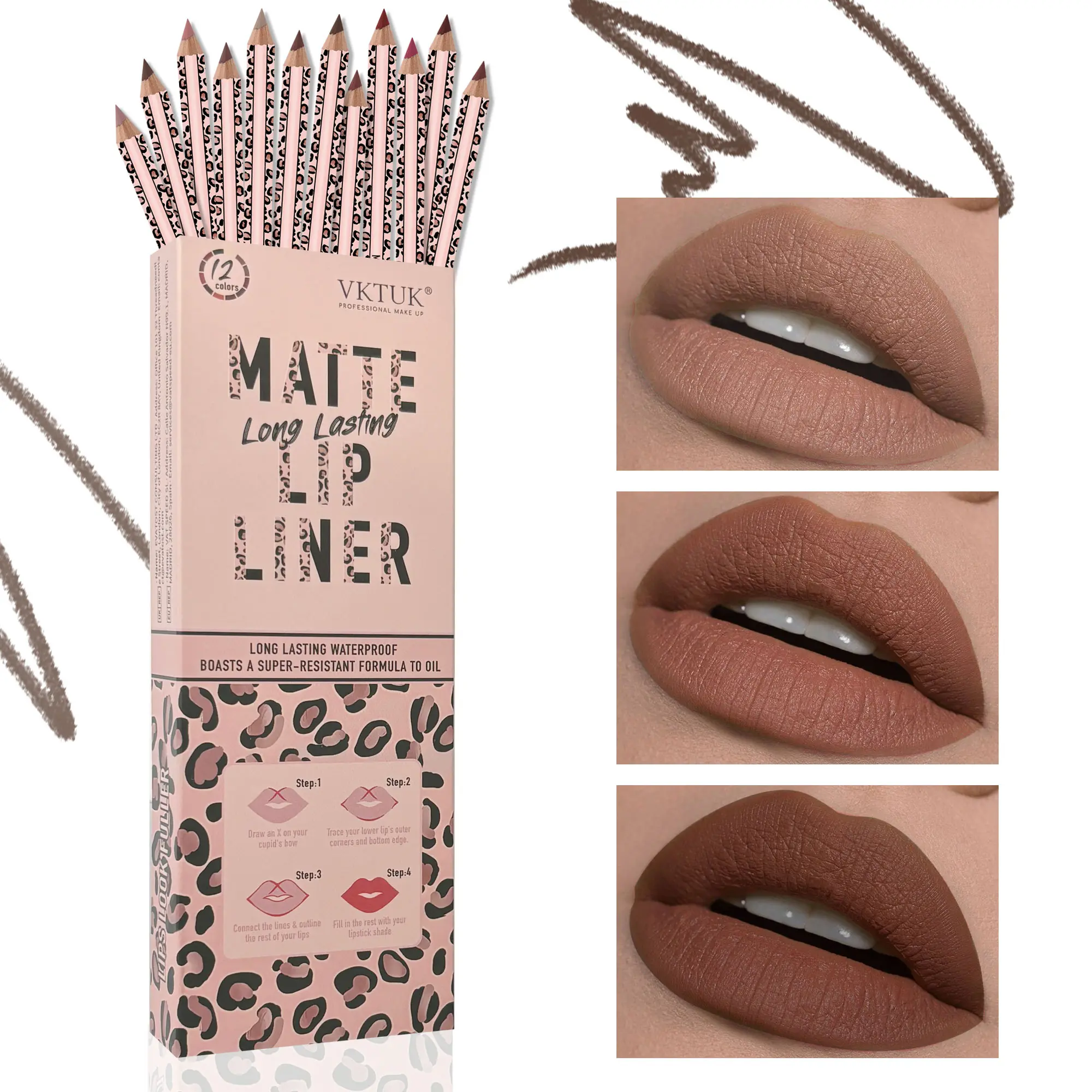 VKTUK Matte Lip Liner Pencil Set, 12 Nude Shades Lip Kit. Creamy texture shapes lips, offers steady wear, maintains defined lip look throughout the day. Eye Pencils Waterproof Eyeliner Pencil Eye Makeup Product Longwear Eyeliner Lipliner Cosmetic