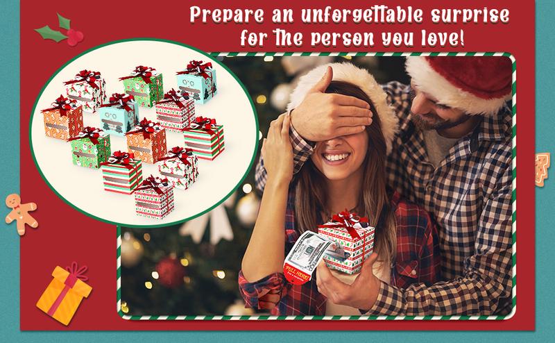 Christmas Clearance Sale 12 Pcs Christmas Money Gift Box Cash Gift Envelopes for Cash Pop Up Cash Holder with Festive Bows Clear Seal Bags Santa Pattern for Friends Wives Sisters,DIY Surprise Merry Pull Box Kit Christmas Holiday Birthday Party Supplies
