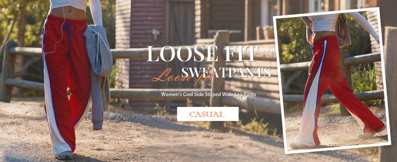 WoodBerry Women’s Retro Stripe Color Block Wide Leg Pants Y2K Parachute Pants Elastic Waist Drawstring Sweatpants Fashion Baggy Trousers Everyday Streetwear