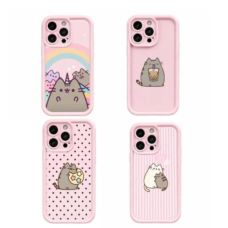Cute Chubby Cat Magnetic Phone Case, Kawaii Pink Frame MagSafe Case, Rainbow Boba Cookie Polka Dot Striped Shockproof Protective Cover for All iPhone Models, Sweet Girly Aesthetic