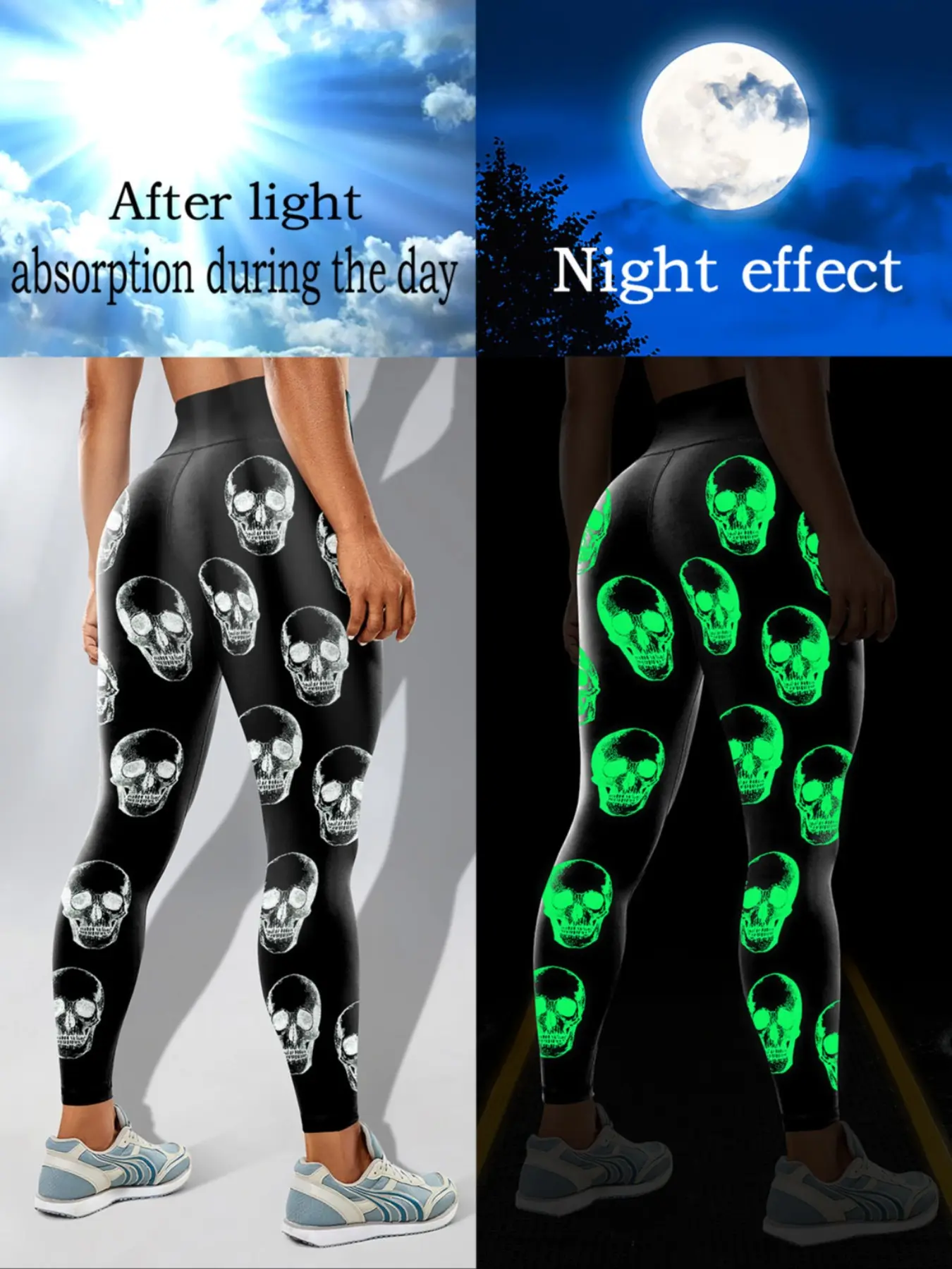 Women's Halloween Skull Print High Waist Sports Yoga Pants, Fitness Training Pant, Elastic Comfortable Casual Leggings, Stretchy Soft Leggings, Polyester Elastane Blend, Gym Workout Leggings