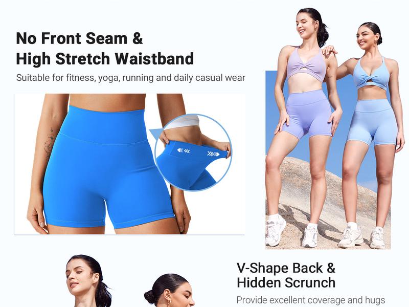 YEOREO Women's Biker Shorts 4.5" Workout Gym Shorts Craze High Waist Tummy Control Hidden Scrunch Running Yoga impact