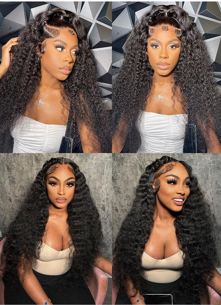Idoli 32 Inch Deep Wave Lace Front Wigs Human Hair 13x6 HD Lace Front Wigs Natural Black 200% Density