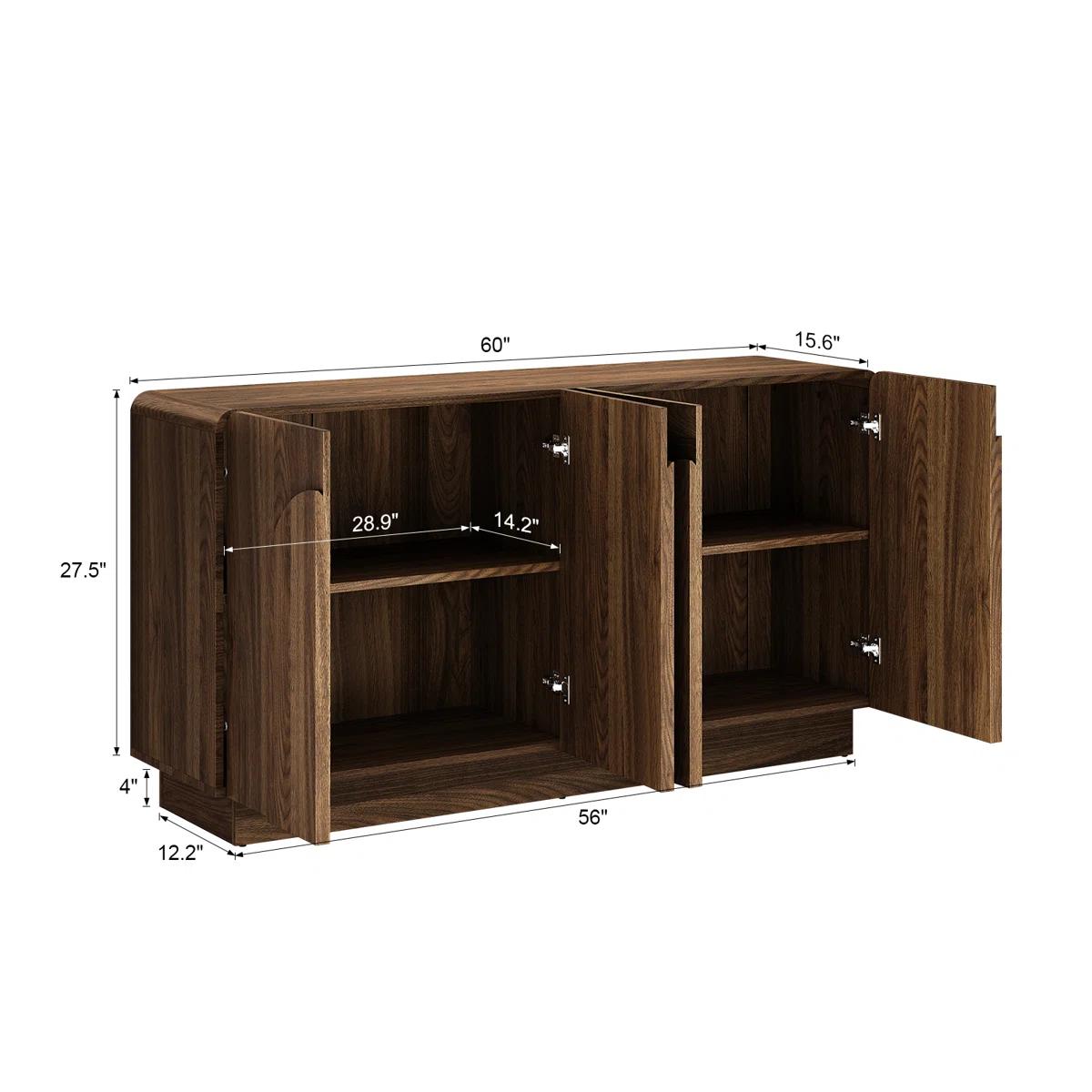 【SPOTLIGHT DAY】ONBRILL Gorgeous 31.5"/60" Sideboard Buffet Cabinet with Storage, Curved Design Modern INS Coffee Bar Cabinet with Doors, Farmhouse Storage Cabinet with Adjustable Shelves for Living Room Kitchen Hallway,Bedroom Furniture