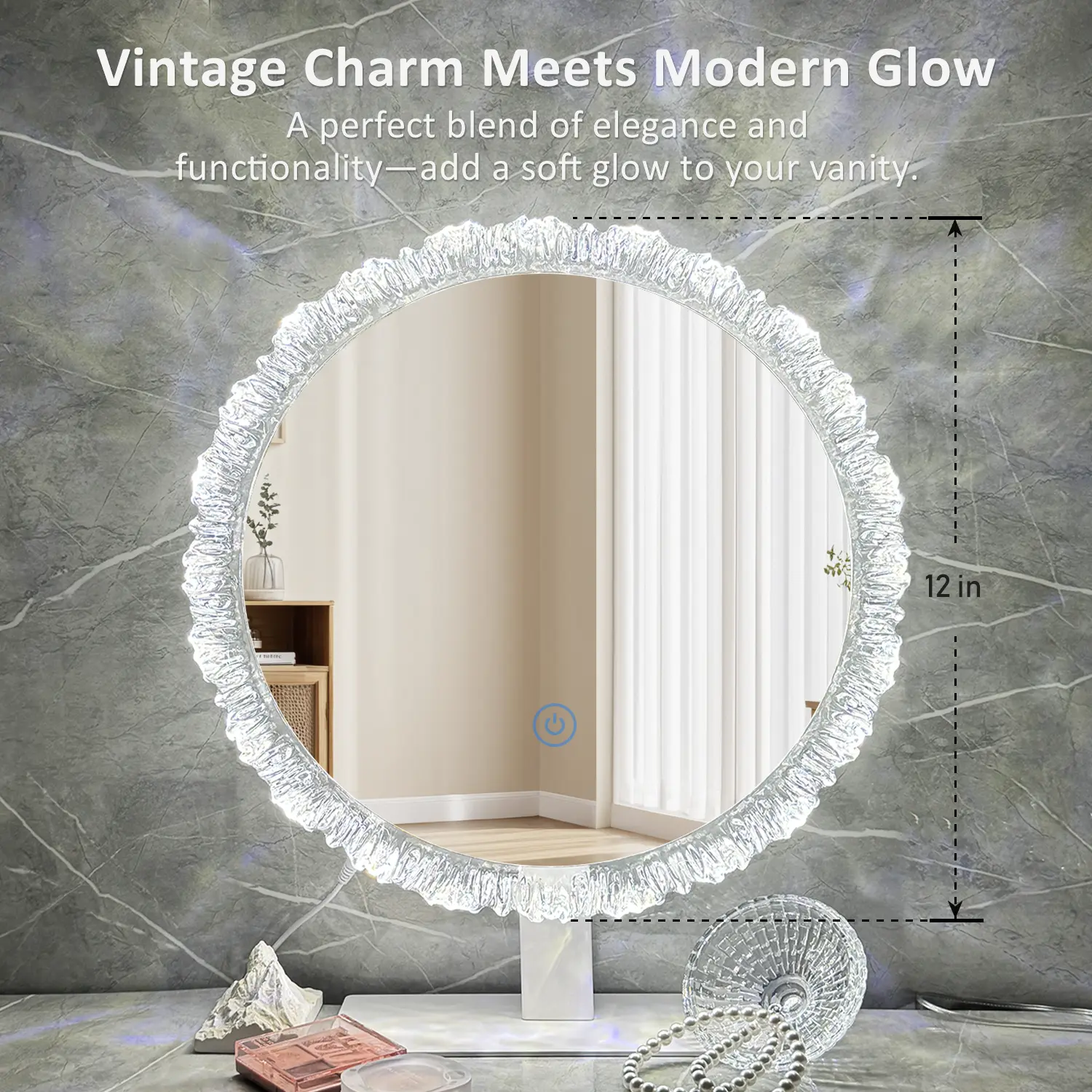GLITGATE Iceberg 16 IN Lighted Vanity Mirror, Round Makeup Mirror With Touch Screen Control, LED Desktop Makeup Mirror, Circle Bathroom Mirrors For Over Sink,  Adjustable Brightness, 3 CCT, HD Mirror, Round Mirrors For Decor, Bedroom, BackToSchool