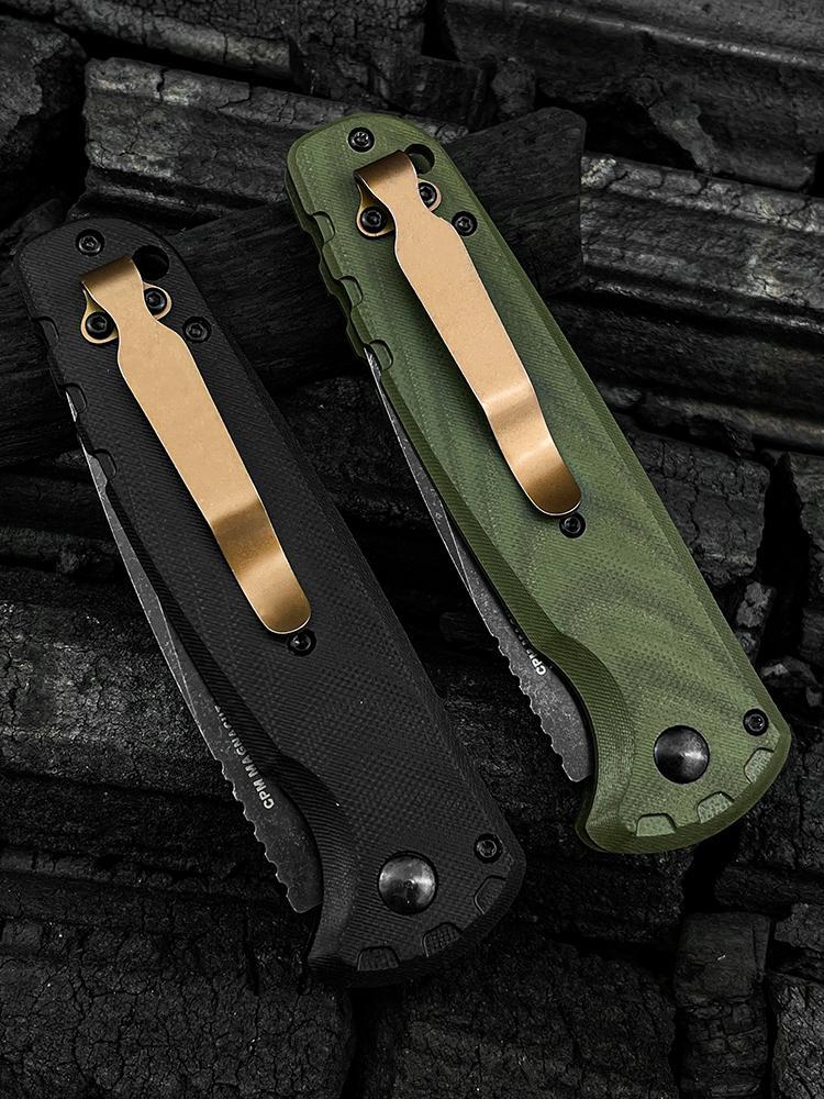 4300BK-02 CLA Folding Pocket Knife 3.4" CPM-MagnaCut Stainless Steel Black DLC Battlewash Plain Blade, G10 Handles with pocket clip Outdoor Hunting Survival knife Hiking self defense tactical knife Camping Fishing Tools EDC Knife