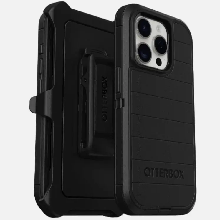OtterBox Defender Pro Series Case and Holster for iPhone 15 Pro Black with Built-in Kickstand Rugged Protection & Hands-Free Viewing