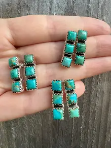 Kingman Turquoise Bar Sterling Silver Stud Earrings