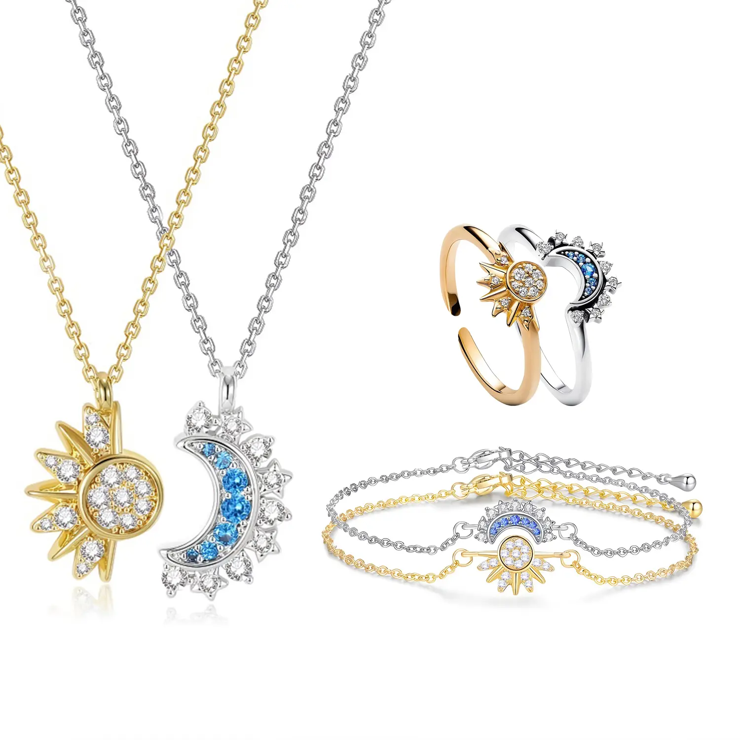 Sun and Moon Matching Jewelry Set, Magnetic Pendant Necklaces/Bracelet/Ring for Couples & Best Friends, Matching Friendship Jewelry Gift for for Him and Her, Back to School Gifts