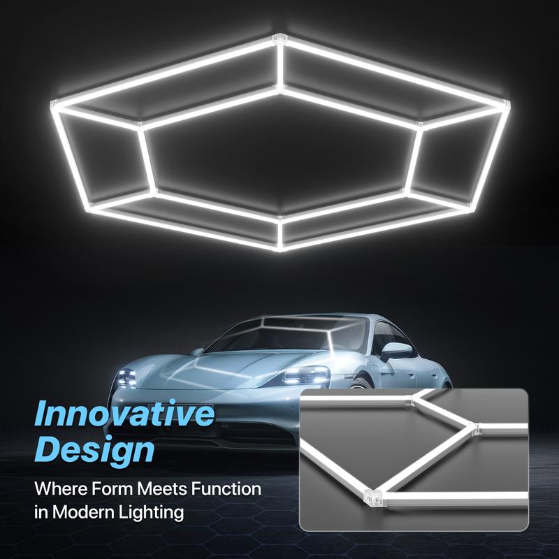 HYPERLITE Hexagon Light Honeycomb Light LED Ceiling Light, 130–204W 13,000–20,400LM 6500K Bright White, Car Detailing Garages, Garage Light, Workshops, Basements, Gyms, Studios, Barber Shops, Game Rooms, LED Wall Decorative Lighting，Jumpstart newyear
