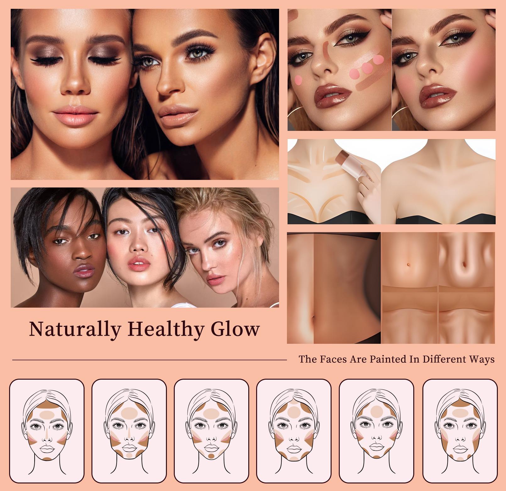 3 Pack Makeup Stick Set – Highlighter, Contour & Blush Trio, Long-Lasting Waterproof Concealer Pen Kit for Natural Face Sculpting & Glow