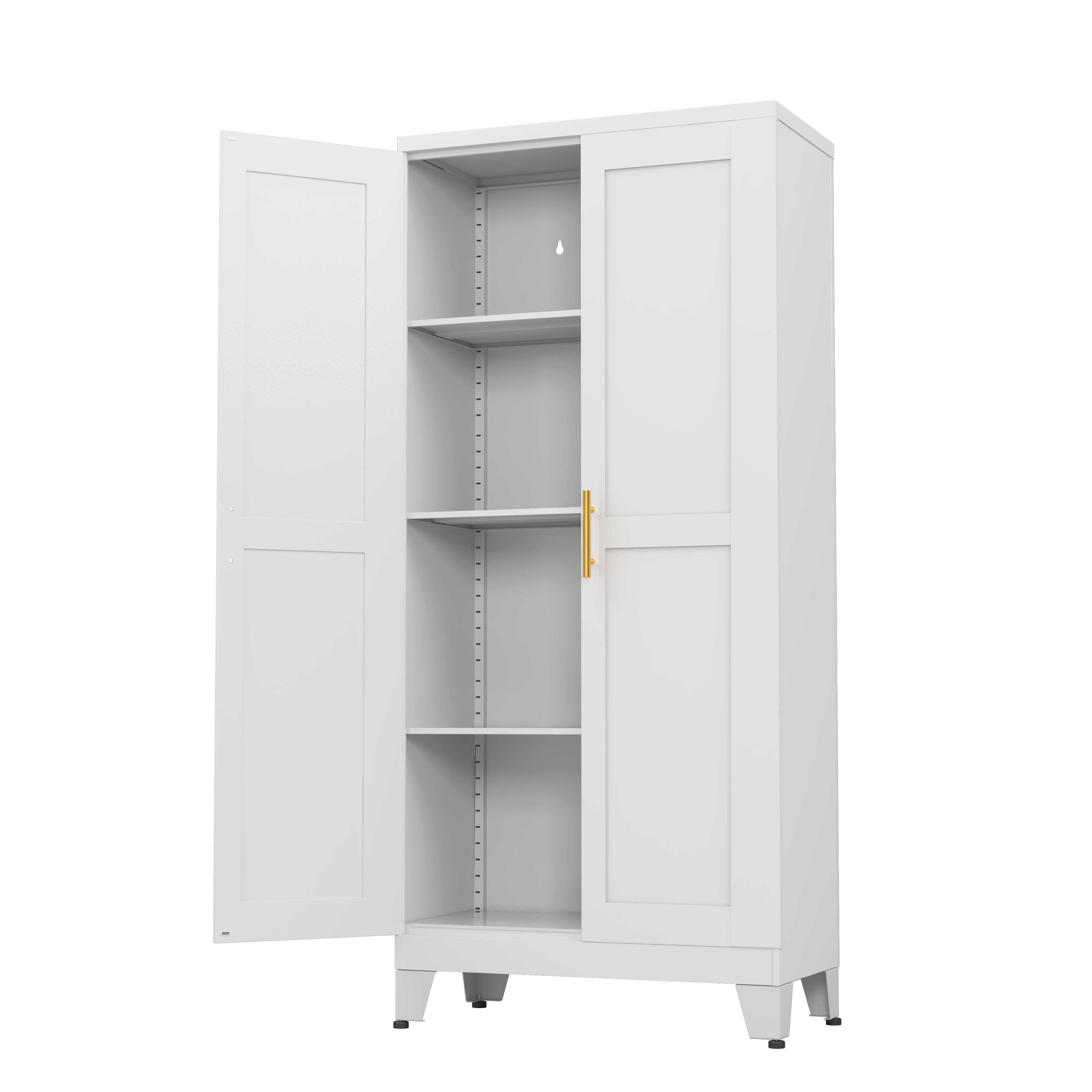 Metal Pantry Cabinet 61" with 2 Doors and Adjustable Shelves Kitchen Storage Cabinet with Gold Handles - Versatile Storage for Kitchen, Bathroom, Dining Room, Utility Room Furniture Metal Pantry Cabinet 61" with 2 Doors and Adjustable Shelves Kitchen Storage Cabinet with Gold Handles - Versatile Storage for Kitchen, Bathroom, Dining Room, Utility Room Furniture