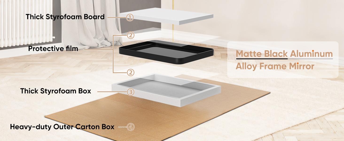 Bathroom Mirror Wall Mirror for Bathroom Black Metal Framed Rounded Corner Rectangle Vanity Mirror, Large Mirrors for Wall, Anti-Rust& Waterproof