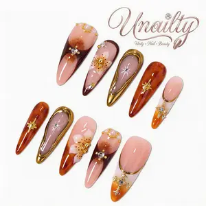 Unailty | Amber Grace | Professional Salon-Quality Handmade Press-On Nails | High-Strength & Durable | Reusable
