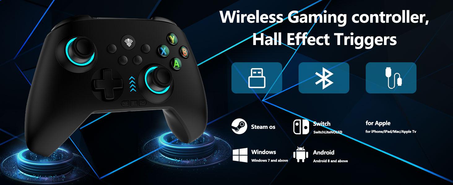 YUYIU Dawn Breaker No Stick Drift Wireless Controller(Not ForXBox) for PC Switch Steam with Hall Effect Sticks Linear Triggers Dual Vibration RGB Macro Buttons