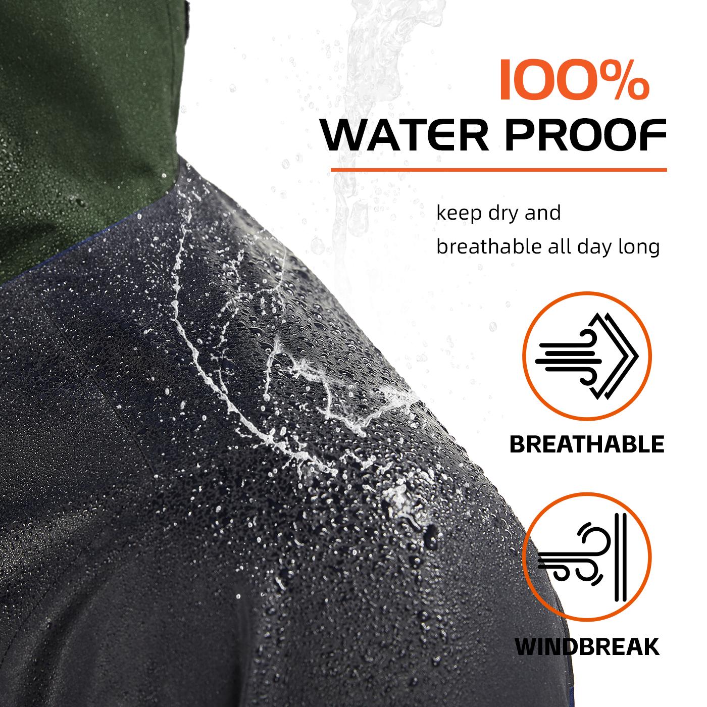RODEEL 704 Premium Waterproof Jacket w/ Foldable Hood Men Lightweight Breathable Hooded Rainwear Durable Rain Coat Weatherproof Windbreaker For Outdoor Camping Fishing Boating Construction Roofing Landscaping Gardening Menswear, Holiday Gift