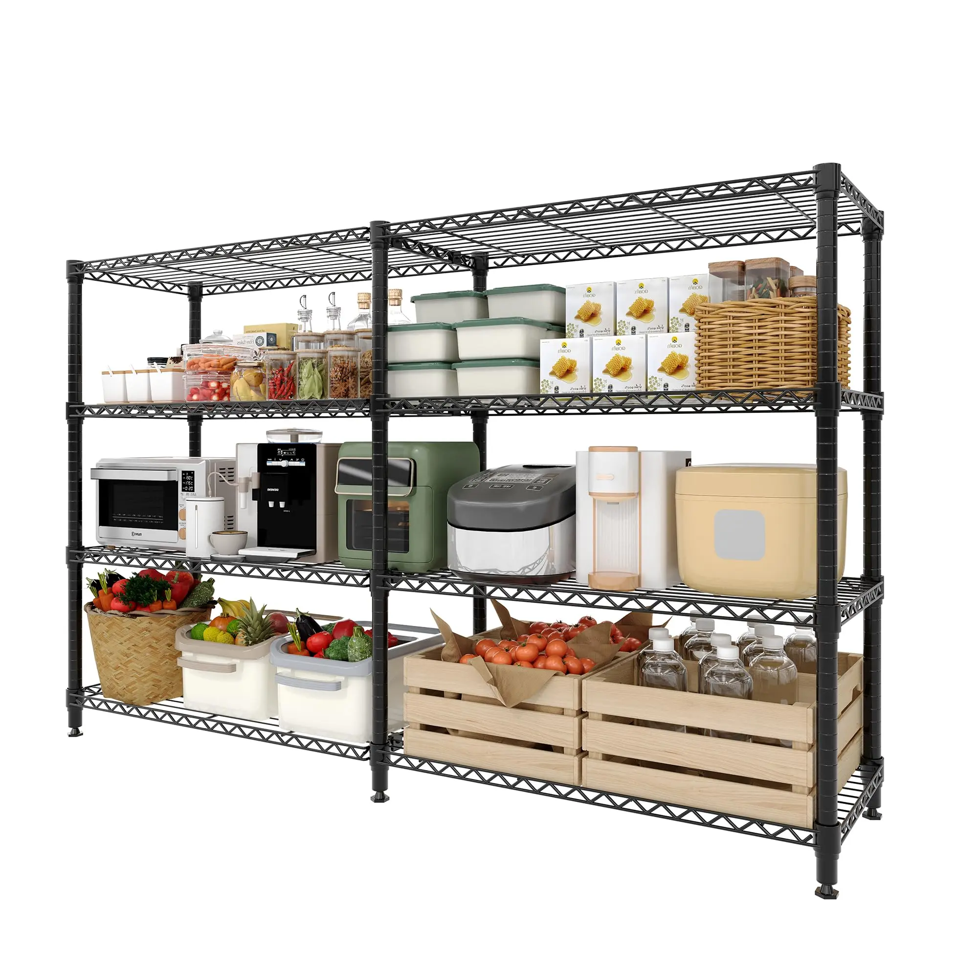 Garvee Upgraded-Heavy Duty 4-Tier Metal Wire Shelving Unit Commercial Food Service Storage Rack Adjustable, 1060 lbs Capacity, Rust Resistant, for Garage, Kitchen, Pantry, Basement, 71"W x 15.8"D x 70.5"H, Black