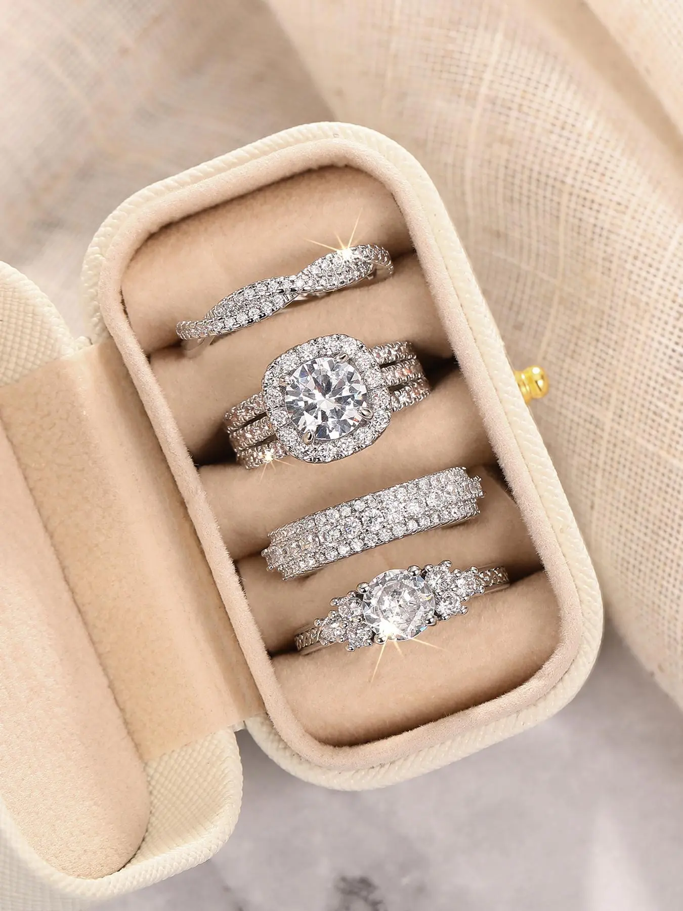 Women's Elegant Rhinestone Bridal Ring Set, Exquisite Trendy Ring Set, Stunning Ring Set, Fashionable Jewelry for Engagement, Anniversary or Wedding Party, Stackable Rings, Beautiful Rings