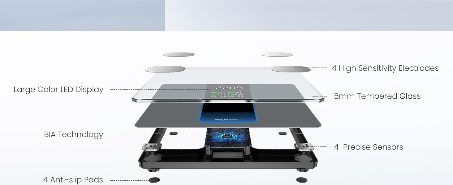 RENPHO Elis 2XL 500lb Capacity Smart Scale for Body Weight, High Accurate Bluetooth Scale with 7-in-1 Large LED Display for BMI, Body Fat, 13 Body Composition Analysis Weight Scale, 11.8", up to 500lbs Gym Gifts Spring Glow Up