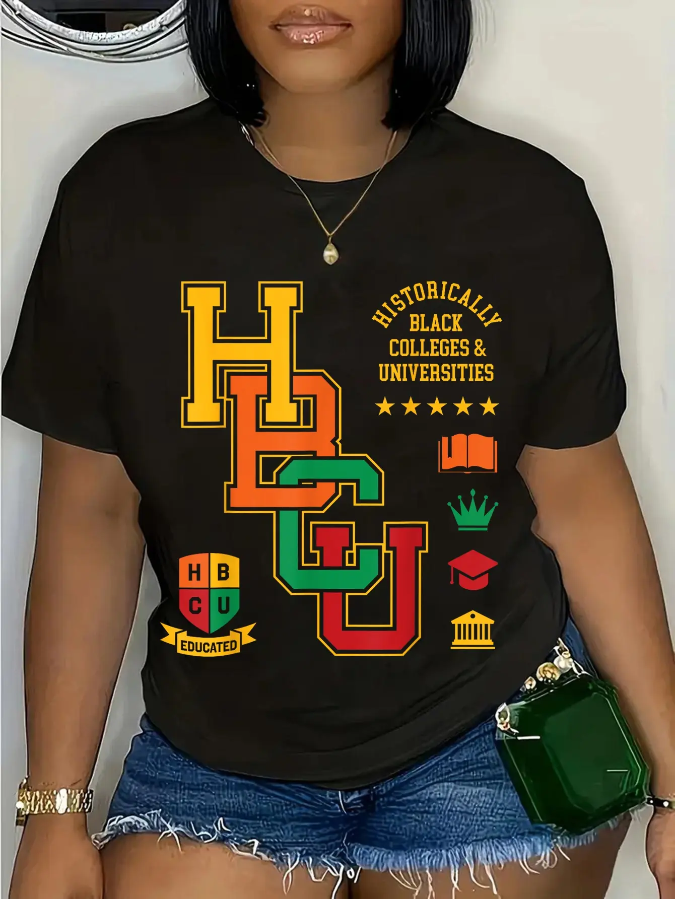 Women's 100% Cotton Short-Sleeve Casual Everyday Graphic HBCU Historically Black Colleges Universities Grad Alumni Top, Women's T-Shirt, Tops, Shortsleeve, Round Neck, Vintage, Distressed Print, Playful Alumni Tee, Whimsical Look, Streetwear