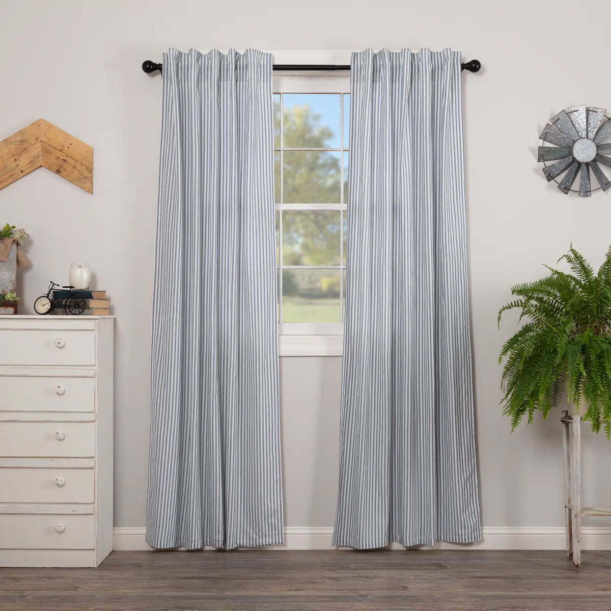 Farmstead Blue Ticking Stripe Panel Curtains