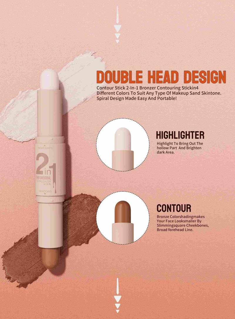2-IN-1 Dual-End Highlight & Contour Stick, Three-Dimensional Shaping, Easy to Use & Portable, Brightens & Defines, Waterproof & Easy to Remove, Long-lasting, Smooth Creamy Blendable Formula, Natural Buildable Coverage, For All Skin Types 2-IN-1 Dual-End Highlight & Contour Stick, Three-Dimensional Shaping, Easy to Use & Portable, Brightens & Defines, Waterproof & Easy to Remove, Long-lasting, Smooth Creamy Blendable Formula, Natural Buildable Coverage, For All Skin Types