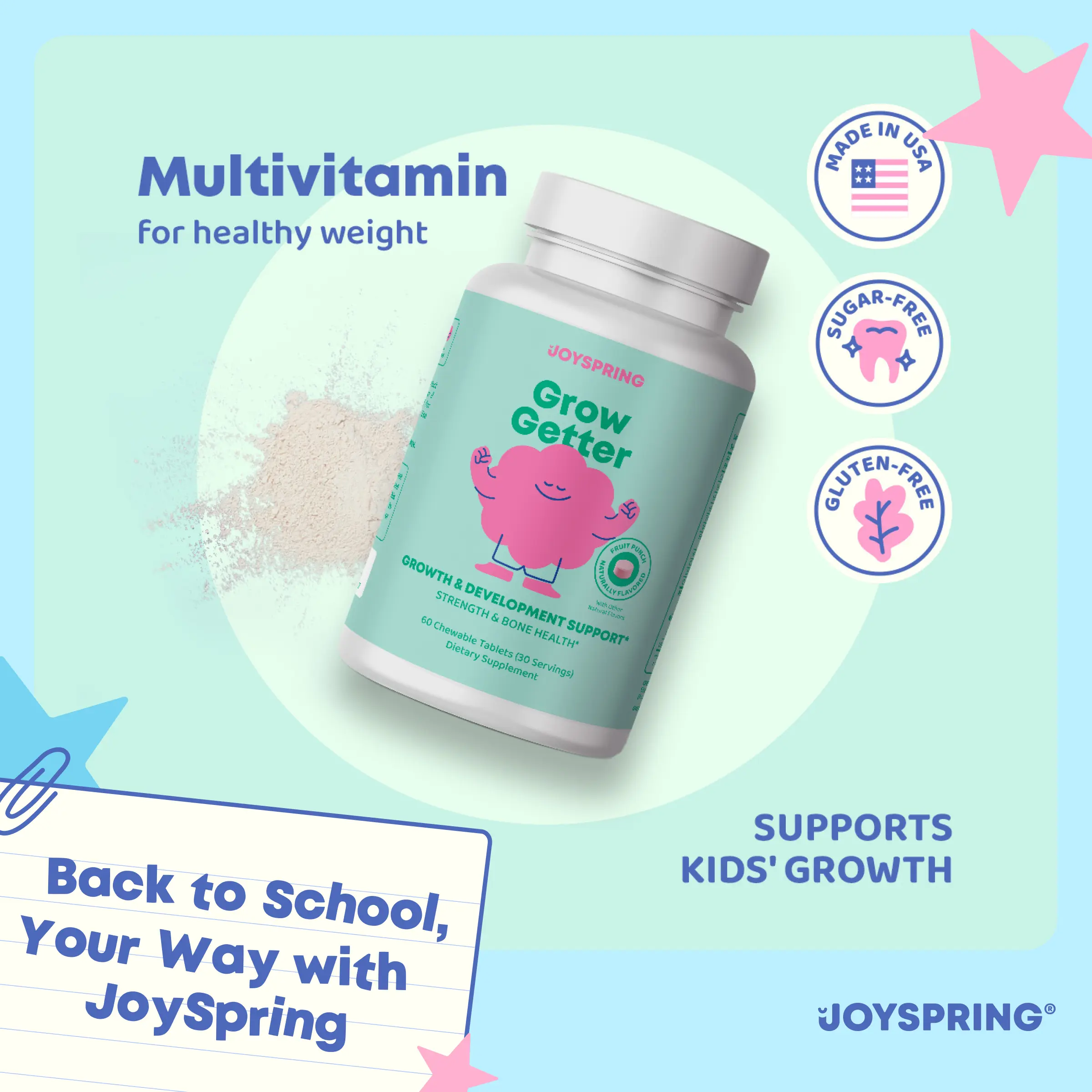 JoySpring Grow Getter Growth Vitamins Height Support - Stronger Bones & Healthy Natural Growth Supplements