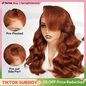 [Copper Orange Wigs] West Kiss Glueless Right Side Part 250% Density Layercut Wave 6x8 Lace Closure Wig Pre-Plukced Hair SpringStatements