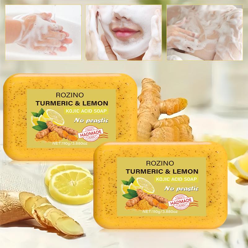 ROZINO Turmeric & Lemon Soap Bars - Natural KOJIC Acid Soap for Daily Grooming - 15 Bars in Convenient Pack