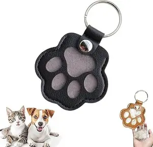 Exquisite Cute Cat Claw Keychain Creative Puppy Pet Hair Storage Bag Keyring PU Leather Dogs Paw Pendant Hanging Accessory