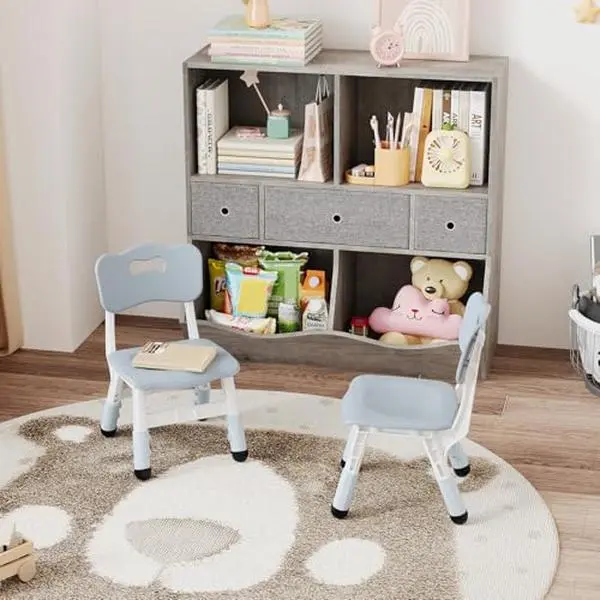 GARVEE Kids Chairs Set of 2,Height Adjustable Toddler for Ages 2–10,Ergonomic Children Chairs with Non-Slip Legs,Durable Plastic for Nursery,Playroom,or Home Study,Blue