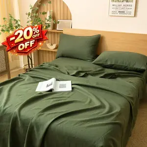 PUREFIBER 100% Natural Linen Olive Flat Sheet Soft Breathable Bedding for Comfortable Sleep Durable Linen Material