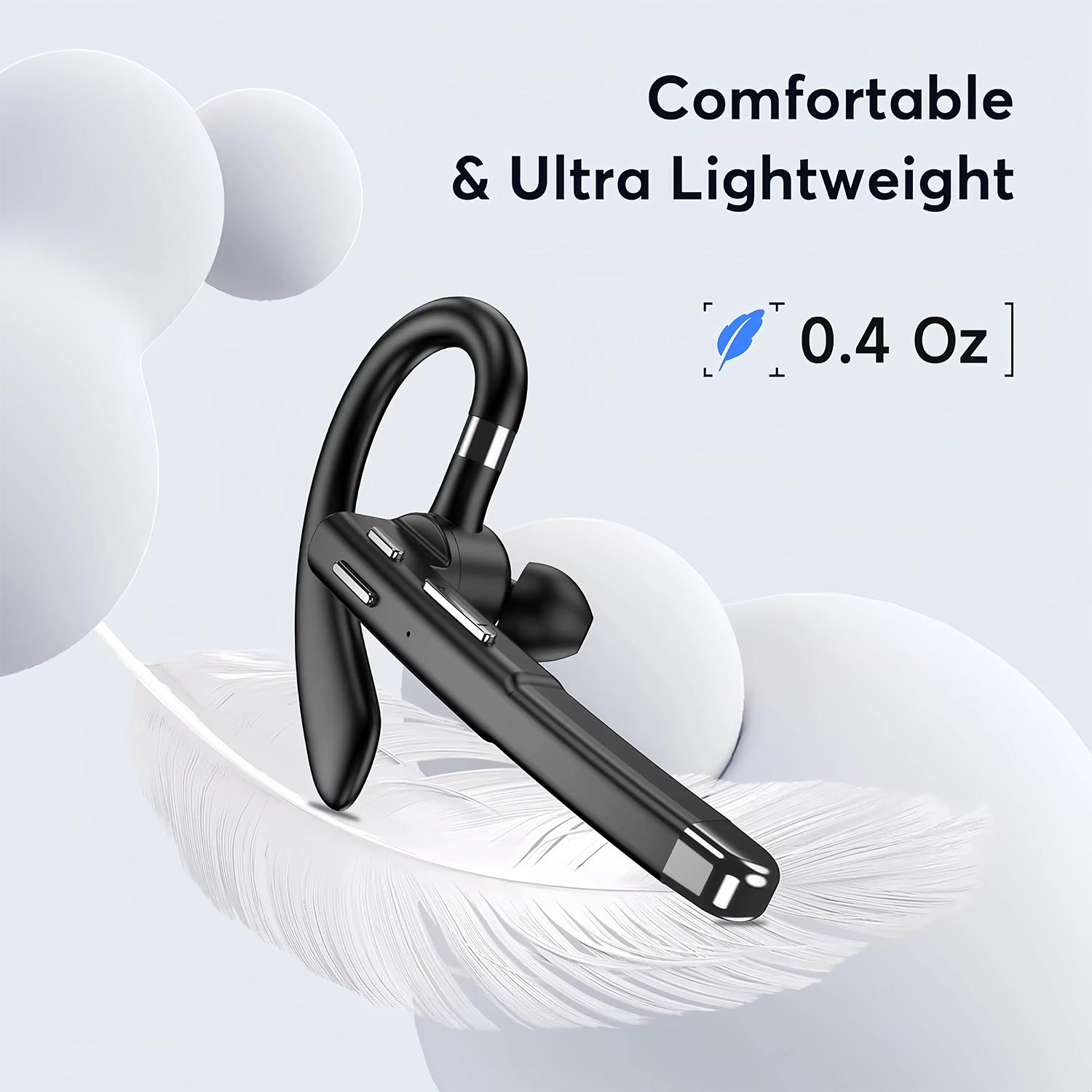 Single Ear Bluetooth Wireless Headset with Mic, Ear Hook Design, Noise Cancelling Waterproof Sports Earphone with Charging Case & Power Display,Christmas Gifts