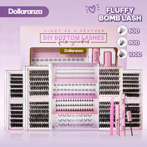Dollaranza Fluffy Lash Clusters Kit 60D+80D & 80D+100D Density Mix 216-240 pcs Individual False Eyelashes D Curl 9–18 mm Lightweight & Beginner-Friendly DIY Lash Extensions
