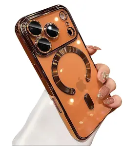 Magnetic Clear for iPhone 17 Pro Max 17 Air 16 15 Pro Max Case with Camera Lens Protector [Compatible with MagSafe] Plating Edge Slim Soft TPU Cover Protective Phone Case