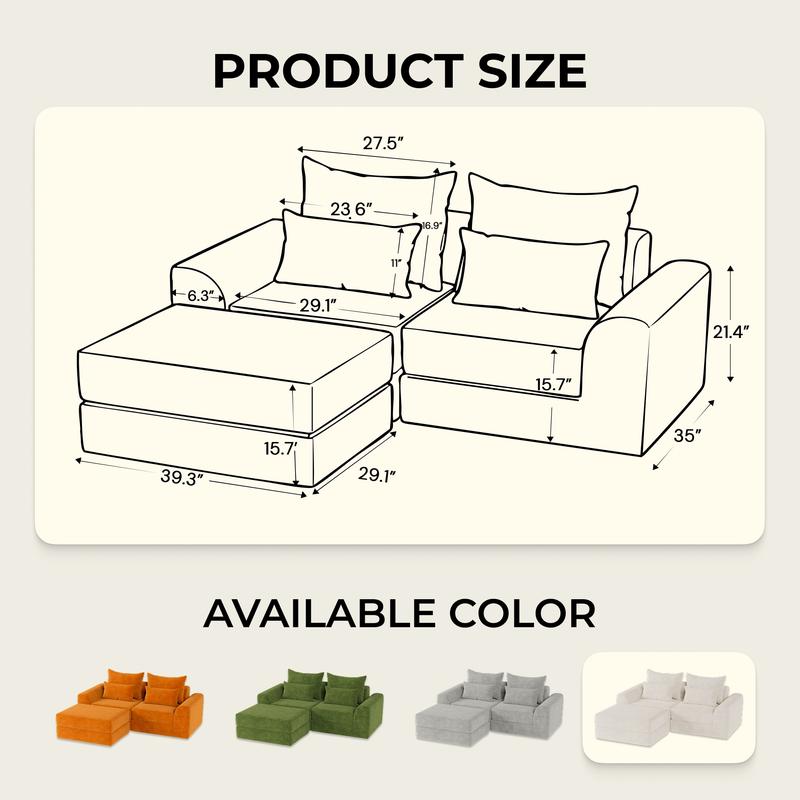 [New Year Deals] Modular loveseat with Ottoman, L-Shape boneless sectional couch, Customizable Sectional Couch, Living Room Furniture,Free Combination Design Sleeper Sofa, Gifts for the Whole Family: Husband & Wife, Mom & Dad