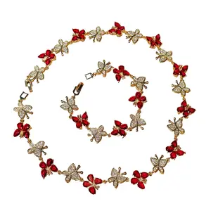 Loveden Ruby Red Colorful Butterfly Bracelet & Necklace For Women Daily Wear Girls Hypoallergenic Shining Charm Jewelry Accessories Set Birthday Gift