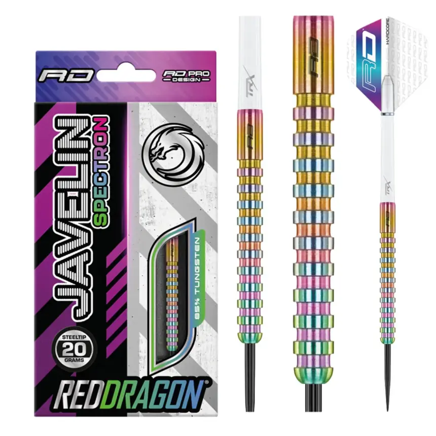 Red Dragon Darts Javelin Spectron Professional Steel Tip Darts Set with Long Grip, Multiple Weight Options 20g-26g, Darts Sets, 24G, 22G