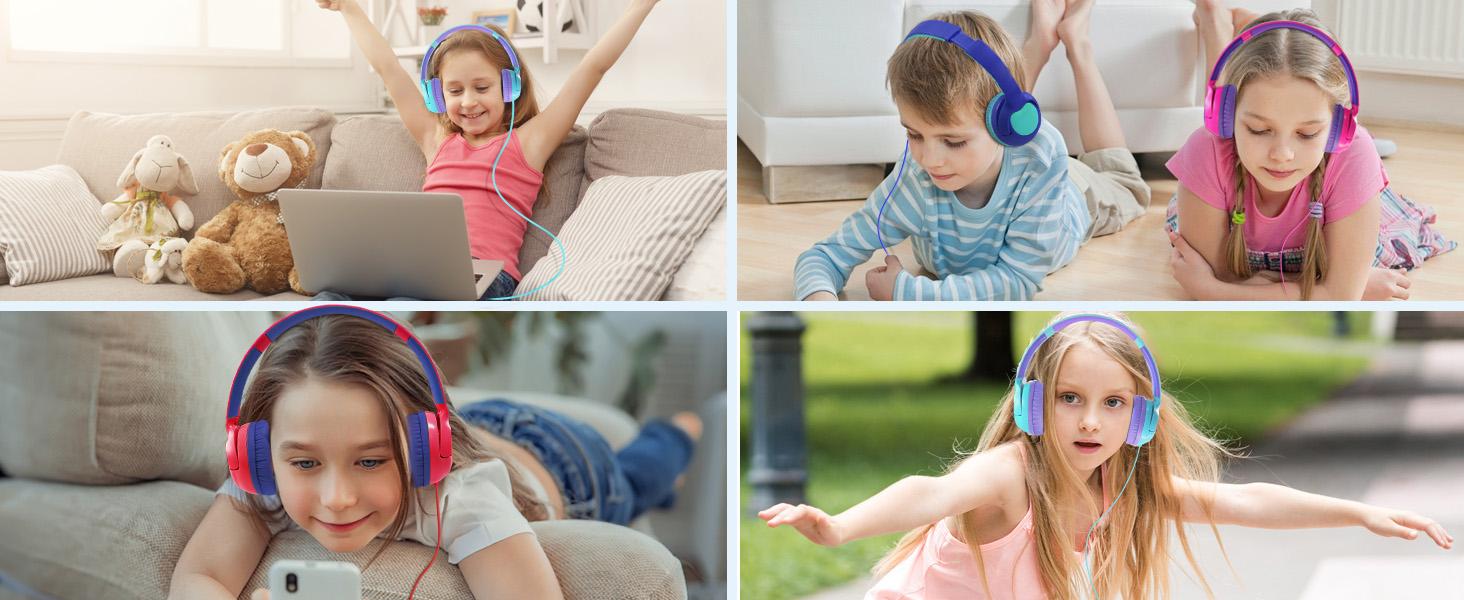 ZIHNIC R2 Wired Kids Headphones, Safe 85dB Volume Limit for Boys & Girls, Comfortable Earpads, Foldable Design for School, Tablets, and Travel-RED Earbuds Headset