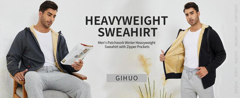 Gihuo Men's Winter Sherpa Lined Hoodie Zip Up Sweatshirt Heavyweight Warm Fleece Jacket with Pockets Beige Navy Cotton Streetwear Breathable Coats Shell Tops Vneck Long Sleeve