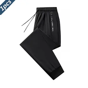 1PCS Ice Silk Sports Pants with Drawstring, Elastic Design, Zippered Pockets, Thin High-Elastic Quick-Dry Fitness Trousers, Skin-Friendly Smooth Soft Fabric, Suitable for Indoor Sports, Summer Outdoor Sports, Breathable Activewear Bottoms