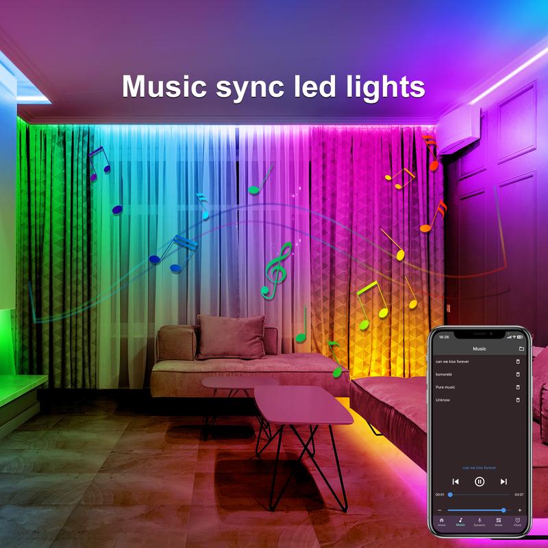 100FT 50FT Smart Led Light Strip RGB Color Changing Music Sync Strip Lights with App & Remote Control for Bedroom Indoor Lighting Decoration Modern